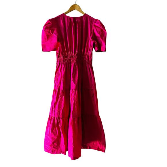 Ces Femme Tiered Short Puff Sleeve Maxi Dress Size M Medium Pink - Picture 2 of 7